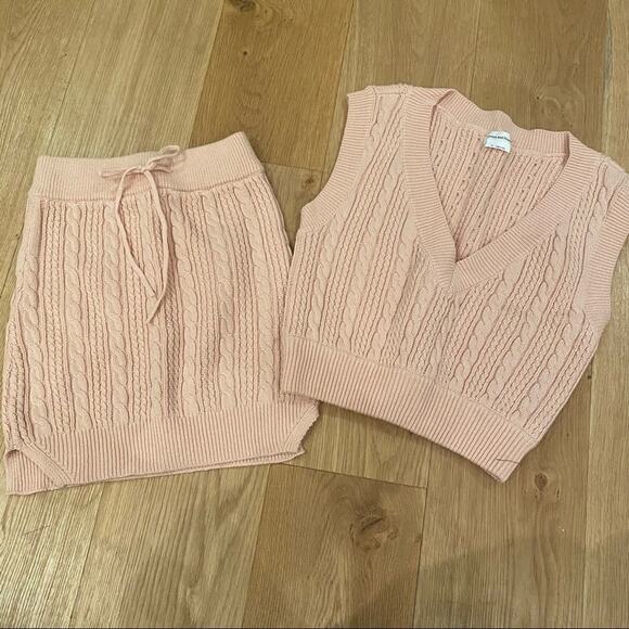 Revolve - Lovers + Friends Rylan Knit Vest & Drawstring Mini Skirt in Pink Cable - Picture 1 of 9